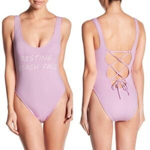 The Bikini Lab Purple Resting Beach Face Onepiece Swimsuit Women's Size Medium